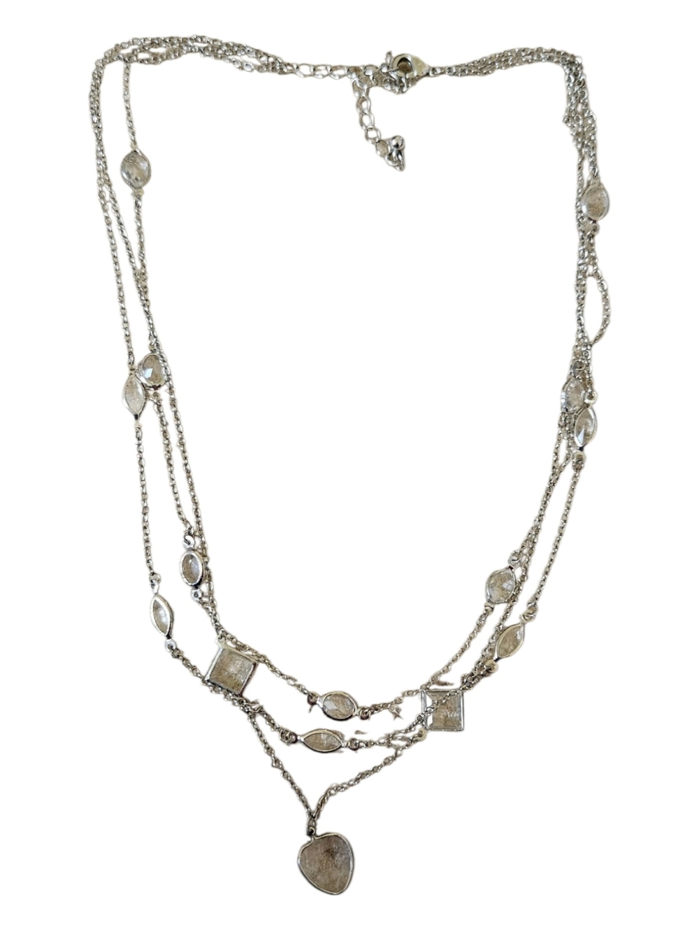 Park Lane Silver-Tone Triple Strand Tiered Necklace w/Teardrop & Square Crystal